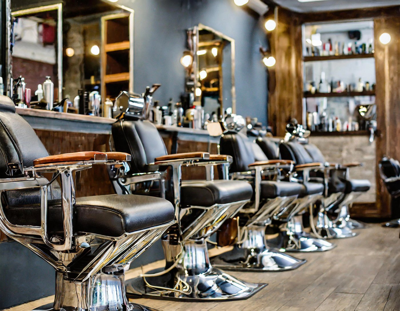 Inside a local barbershop, chairs ready for the day's bookings